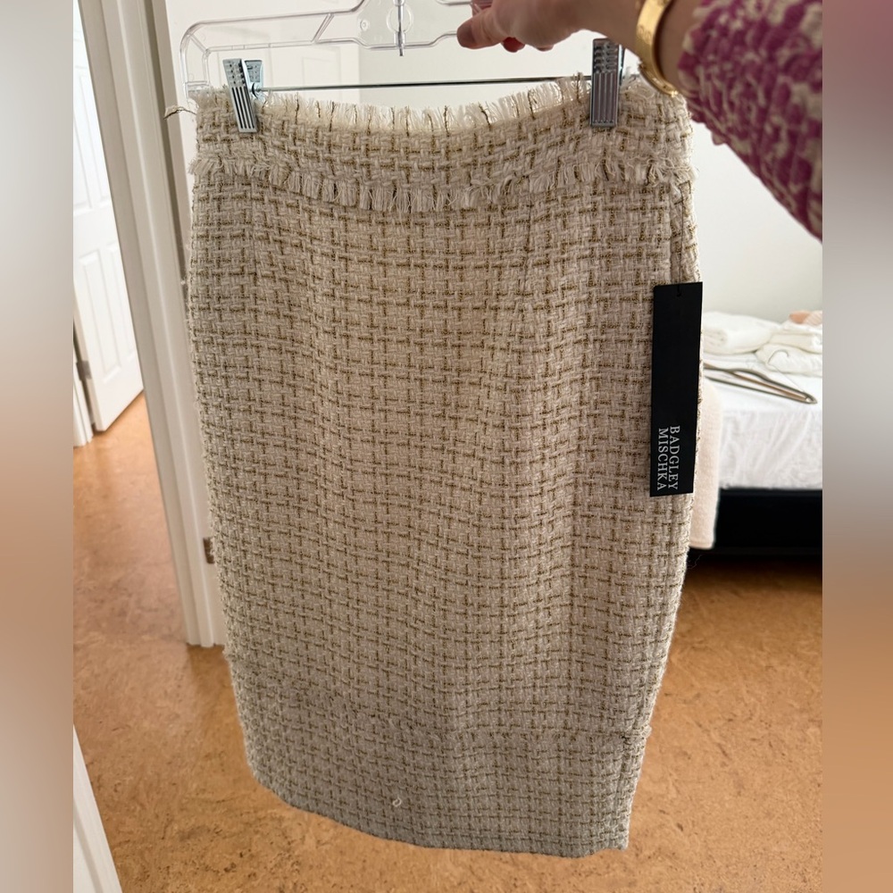 Badgley Mischka Cream Tweed Pencil Skirt